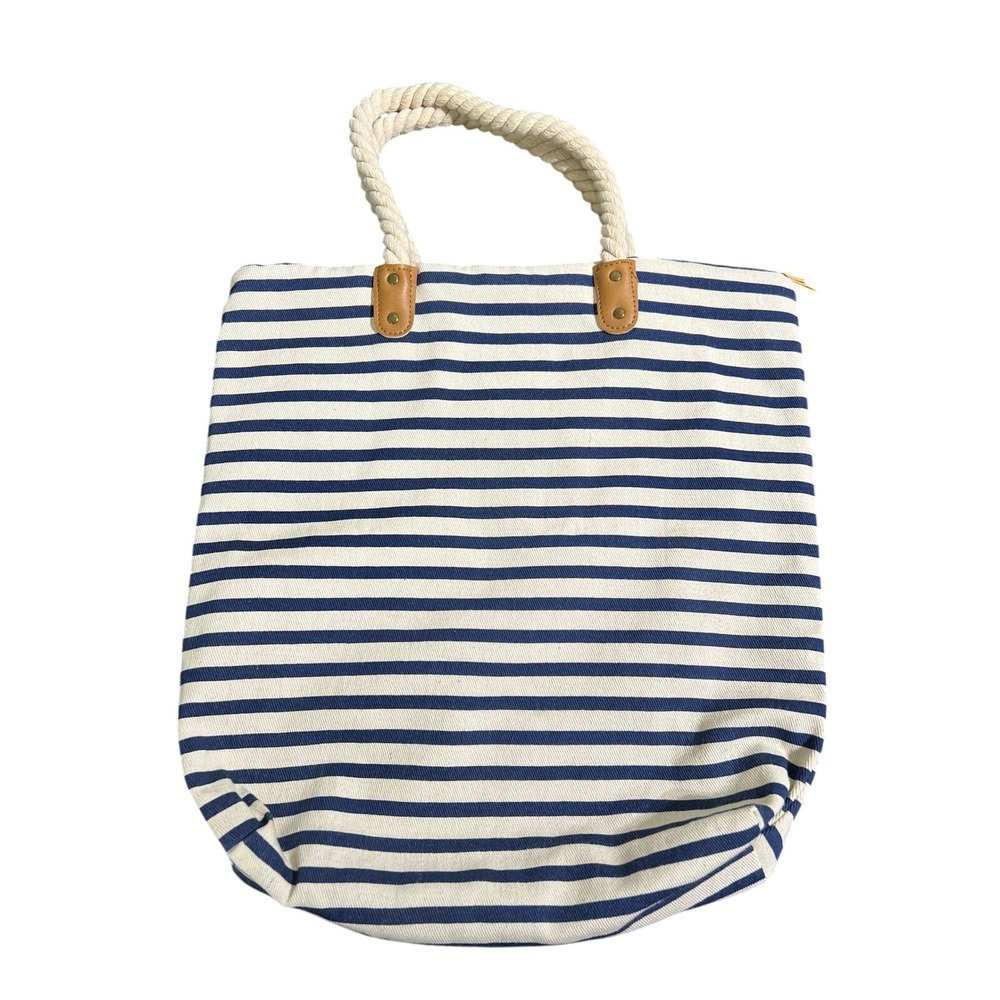 Summer & Rose Tote Bag Striped Nautical Beach Rope Handles Zip Closure NWOT